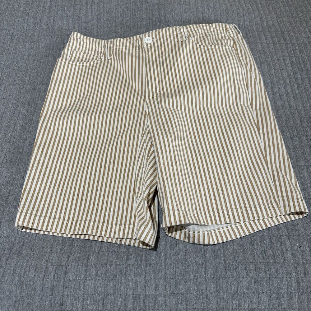 NYDJ Chino Striped Shorts Lift Tuck Technology Beige White Size 12 Zip Beachy